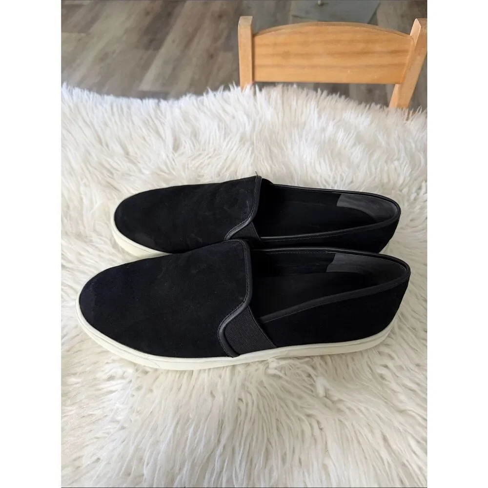 Vince Black Suede Slip-On Flats with White Sole Size 9